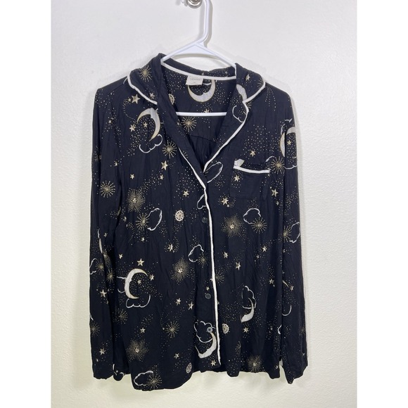 Soma Other - Soma Pajama Top Black Gold Stars Moon Button Down M Lounge Soft